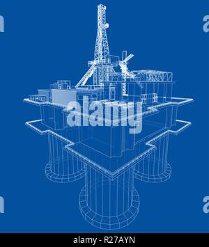 Offshore oil rig drilling platform concept. Vector Stock Vector