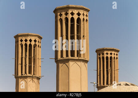 Iconic Badgirs, the cooling rooftop windtowers of desert city Yazd, Iran. Stock Photo