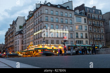 Exterior of Notre Dame Hotel at dusk, Paris, France Stock Photo