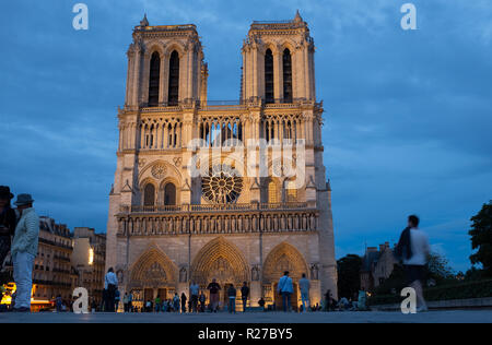 Notre-Dame de Paris cathedral at dusk, Paris, France Stock Photo