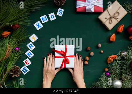 Christmas new year year female hands holding fruit tree Stock Photo