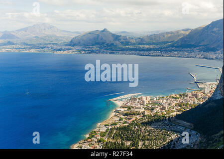 Panoramic view from Mount Pelegrino in Palermo. Stock Photo