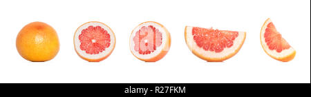 Composition collection of grapefruit in different variations isolated on white background. Whole and sliced grapefruit. Clipping Path Stock Photo