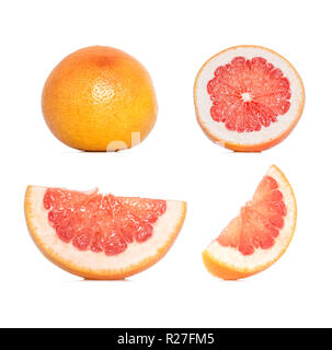 Composition collection of grapefruit in different variations isolated on white background. Whole and sliced grapefruit. Clipping Path Stock Photo