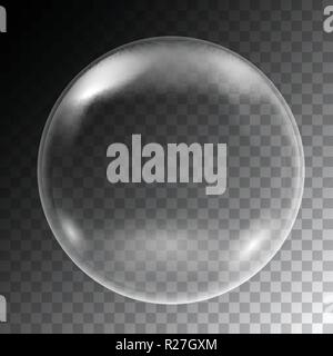 Realistic illustration of soap bubbles of round shape with reflections, isolated on transparent background - vector Stock Vector