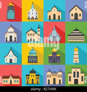 Church building icons set. Flat illustration of 16 church building vector icons for web Stock Vector
