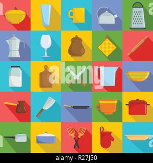 Kitchenware tools cook icons set. Flat illustration of 25 kitchenware tools cook vector icons for web Stock Vector
