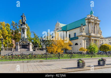 Adam Mickiewicz memorial, Carmelite Church,  Krakowskie Przedmiescie street, part of the Royale Route. Warsaw, Poland. Stock Photo