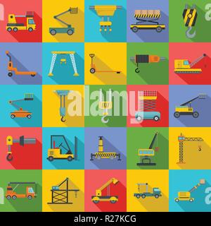 Lifting machine equipment icons set. Flat illustration of 25 lifting machine equipment cargo vector icons for web Stock Vector