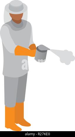 Beekeeper with smoker icon. Isometric illustration of beekeeper with smoker vector icon for web Stock Vector
