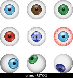 Eye ball anatomy mockup set. Realistic illustration of 9 eye ball anatomy mockups for web Stock Vector