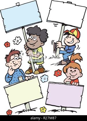 Cartoon Vector illustration of happy Children building with big Bricks ...
