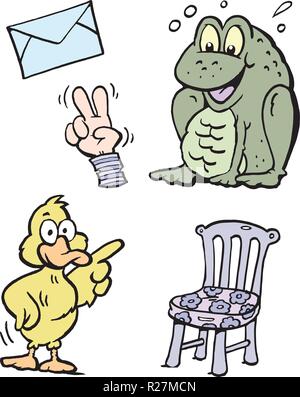 Cartoon Vector illustration of a set of funny Clipart drawings and Icons Stock Vector