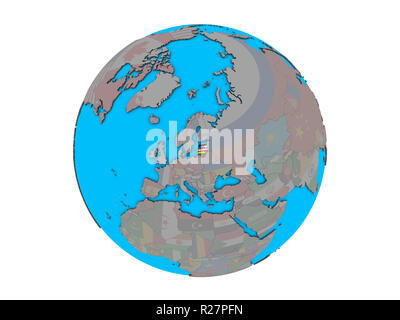 Baltic States with embedded national flags on blue political 3D globe. 3D illustration isolated on white background. Stock Photo