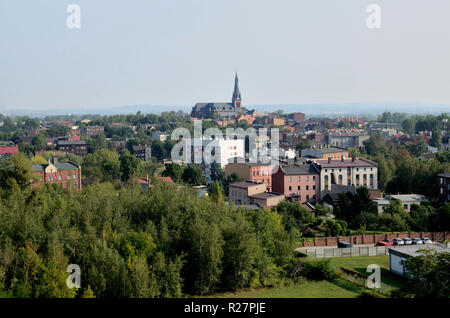 Landscape in Upper Silesia, Poland. Chorzow city general view with St. Mary Magdalene Church in the center. Stock Photo