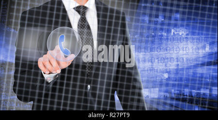 Businessman pressing button on touchscreen interface and selecting phone call Stock Photo