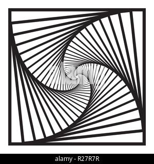 Inward concentric  rotating, spirally squares abstract geometric background . stairs optical illusion pattern. Stock Vector