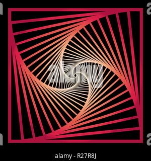 Inward concentric  rotating, spirally squares abstract geometric background . stairs optical illusion pattern. Stock Vector