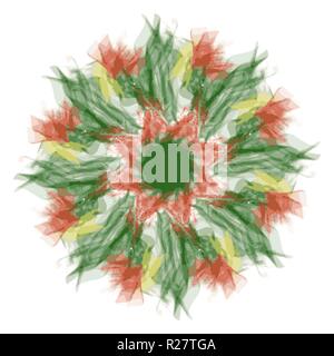 red, green and yellow mandala christmas ornament pattern, vector illustration Stock Vector