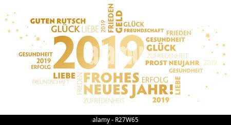 German slogan 'frohes neues Jahr' (happy new year) on white Background Stock Photo