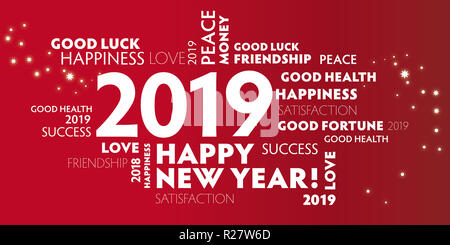 red postcard happy new year 2019 Stock Photo