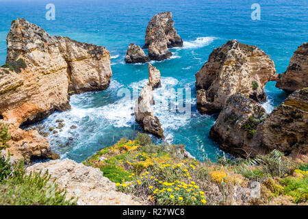 Coastal Golden Cliffs Sunrise Ponta Piedade Lagos Portugal Spectacular Rock  Stock Photo by ©eva.on.the.road 619135628