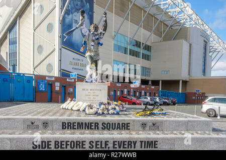 Bremner square outside Elland Road stadium. Billy Bremner was legendary football player and captain of Leeds United and Scotland. Stock Photo