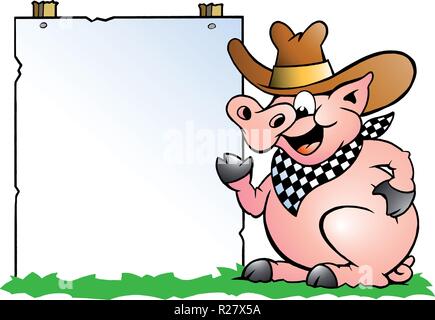 Hand-drawn Vector illustration of an Pig Chef in front of a sign Stock Vector