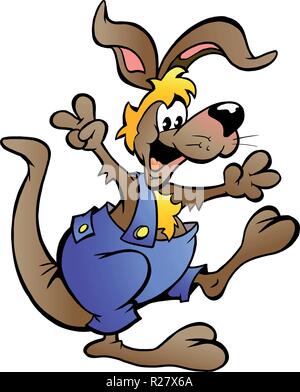 Hand-drawn Vector illustration of an Kangaroo in blue overalls Stock Vector
