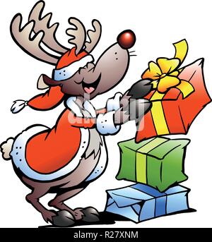 Hand-drawn Vector illustration of an Reindeer with Christmas gifts Stock Vector