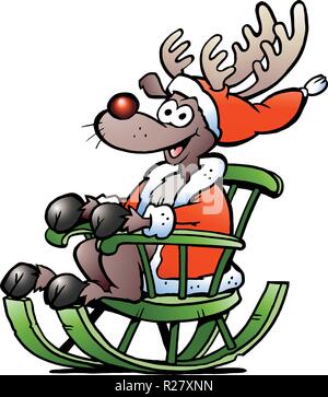 Hand-drawn Vector illustration of an Reindeer sitting in rocking chair Stock Vector