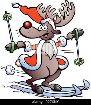 Hand-drawn Vector illustration of an Reindeer Skiing Stock Vector