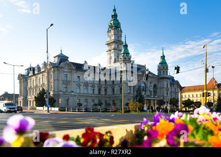 Cityscape of Gyor with beautiful neoclassical building of City Hall, Hungary Stock Photo