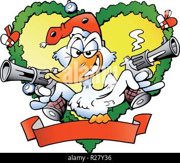 Hand-drawn Vector illustration of an angry christmas duck Stock Vector