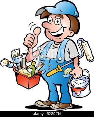 Hand-drawn Vector illustration of an happy Painter Handyman, giving thumb up Stock Vector