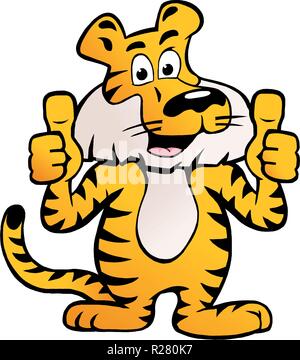 Hand-drawn Vector illustration of an Happy And Proud Siberian Tiger  giving two thumb up Stock Vector