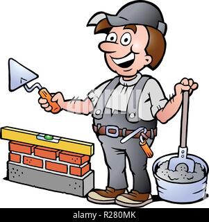 Hand-drawn Vector illustration of an Happy Bricklayer Handyman Stock Vector