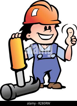 Hand-drawn Vector illustration of an Happy Mechanic or Handyman Stock Vector