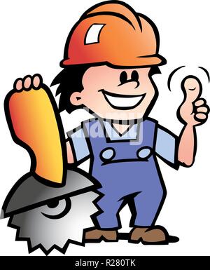 Hand-drawn Vector illustration of an Happy Mechanic or Handyman Stock Vector