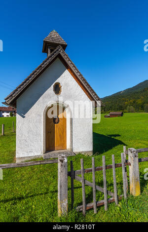 Kapelle Maria Rast auf den Buckelwiesen, chapel Maria Rast, Gerold, Krün, Upper Bavaria, Bavaria, South Germany, Europe Stock Photo
