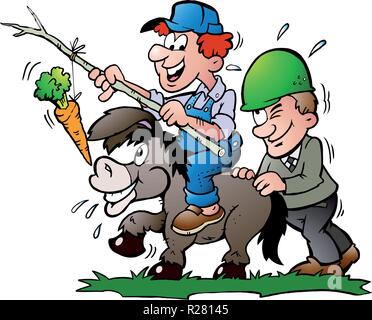 Hand-drawn Vector illustration of an supervisor pushes a Donkey Stock Vector
