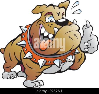 Vector Cartoon illustration of an excited Strong Muscular Bull Dog giving Thumb Up Stock Vector