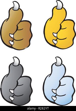 Vector Cartoon illustration of a set of four Animal Paw giving Thumb Up Stock Vector