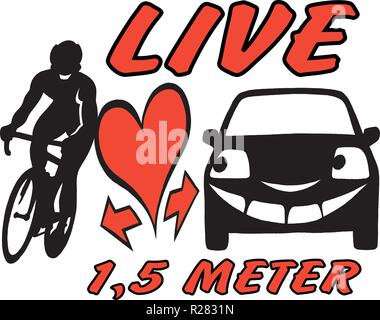 Vector Cartoon illustration of an biker and a car to be aware and considerate in the traffic Stock Vector