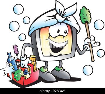 Vector Cartoon illustration of a Happy Screen or Monitor Cleaner Mascot Stock Vector