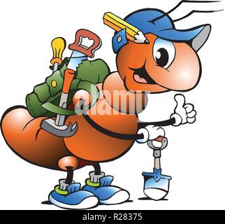 Vector Cartoon illustration of a Happy Working Ant Stock Vector