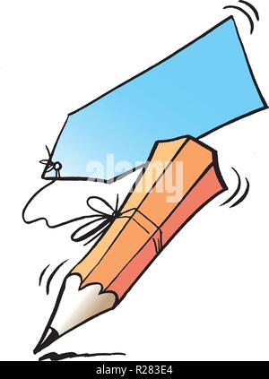 Cartoon Vector illustration of an writing pencil and a memorandum Stock Vector