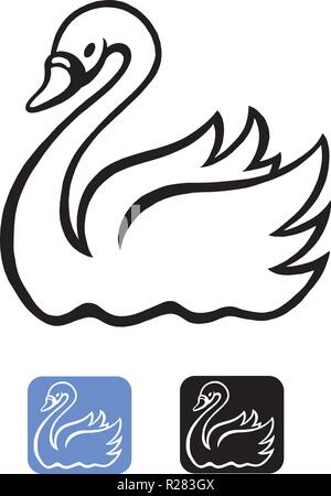 Cartoon Vector illustration of an Swan in black and white line Stock Vector