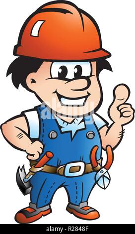 Vector Cartoon illustration of a Happy Construction Worker or Handyman Stock Vector