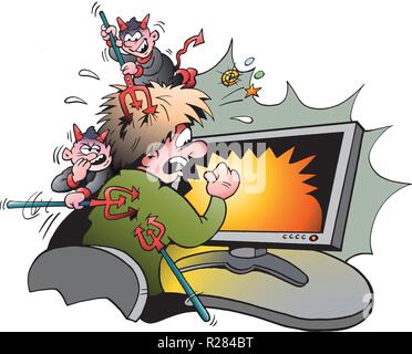 Vector Cartoon illustration of a Computer Surfer that is attacked by Dangerous Viruses Stock Vector